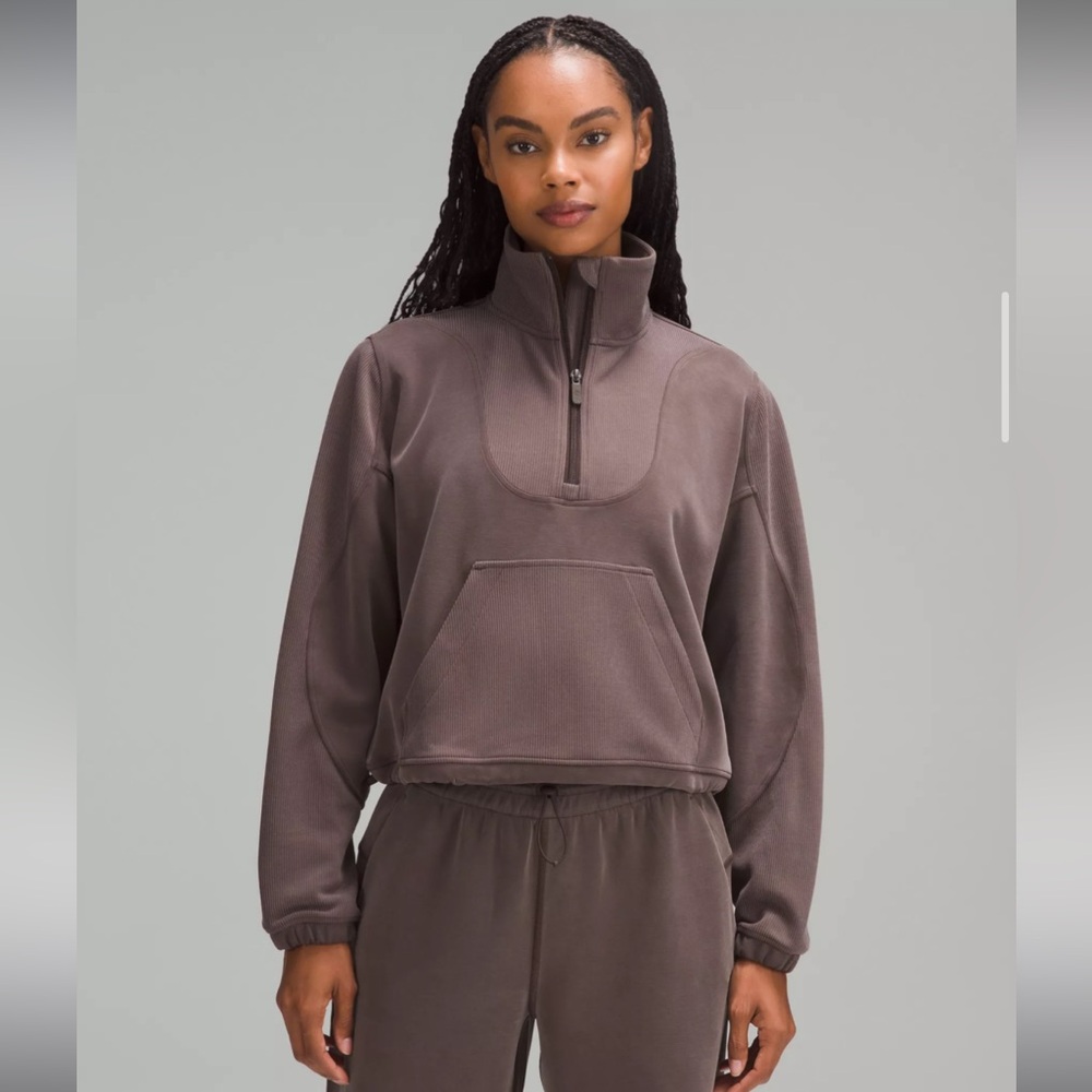 Lululemon Brushed Softstreme Ribbed Half Zip 6 Espresso Brown